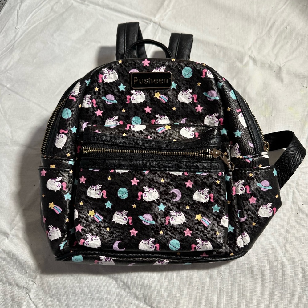 Pusheen Black Backpack with Unicorn and Stars